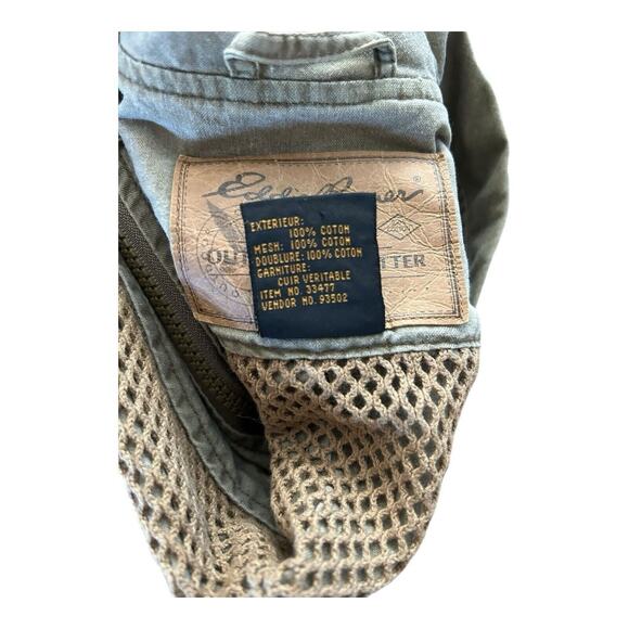 Vintage Eddie Bauer Khaki Green Sleevless Fishing Camping Full Zip Size Large - Picture 9 of 13